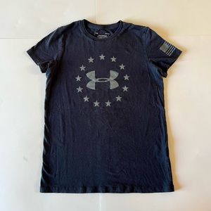 Under Armour Small The Classic Tee Black Logo Flag Shirt Top